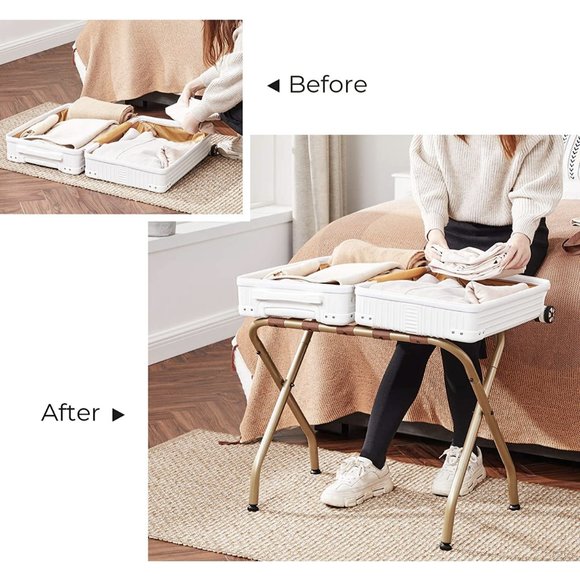 SONGMICS Suitcase Luggage Rack Steel Frame For - Motel/Hotel/Home Use - Golden - Picture 4 of 7